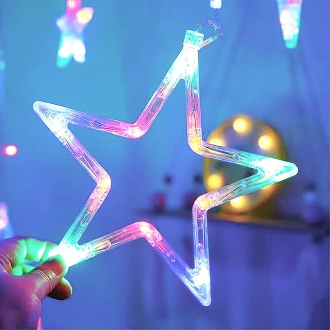 Moon and Stars Decor Curtain Lights, 11.5ft String Lights for Bedroom, Christmas, Ramadan Decor, Indoor LED Fairy Twinkle Light, Battery Operated or USB Plug-in