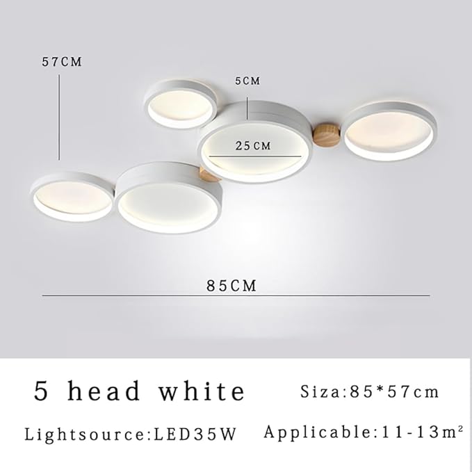 5-Lights LED Ceiling Light Fixture,Modern 34 Inch Ceiling Lights Flush Mount Wooden 35W Dimmable Chandelier for Living Room Bedroom Kitchen,3000K/4000K/6000K Temperatures Selectable White
