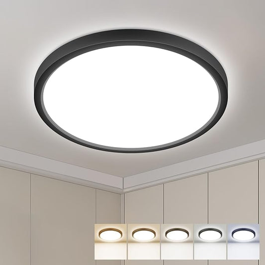 hepside LED Flush Mount Ceiling Light, 13Inch 24W LED Ceiling Lights Fixture,5 Color Temperatures in One,Ultra-Thin Flush Mount Light Fixture for Closet Bathroom Hallway Bedroom Laundry (Black)