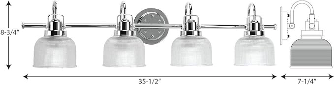 Progress Lighting 4-Light Clear Double Prismatic Glass Coastal Bath Vanity Light, Archie Collection, Indoor, P2997-15, Polished Chrome