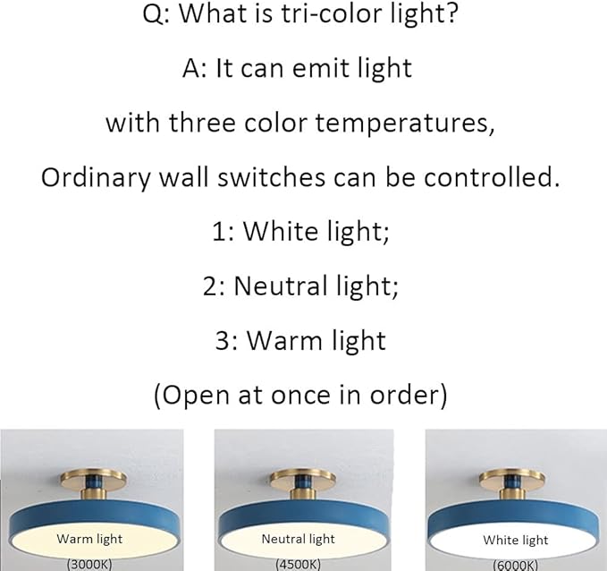 CHENKUI Macaron Ceiling Light LED Half Flush Mount Modern Ceiling Lamp Fixture Three-Tone Light (3000K/4500K/6000K) Ceiling Lighting Easy Installation of Round Lights for Entrance