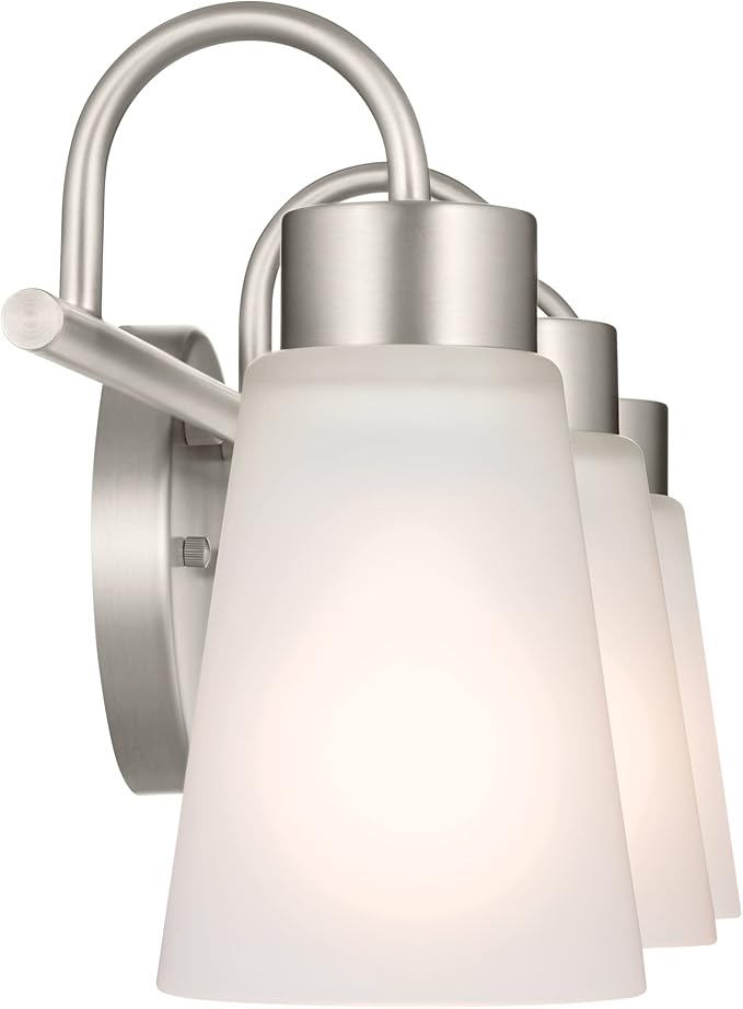 Kichler Erma 3-Light Bathroom Vanity Light Fixture with Satin Etched Glass Shades, Updated Traditional Wall Lighting in Brushed Nickel for Mirror, (23" x 8.5" x 6"), 55126NI