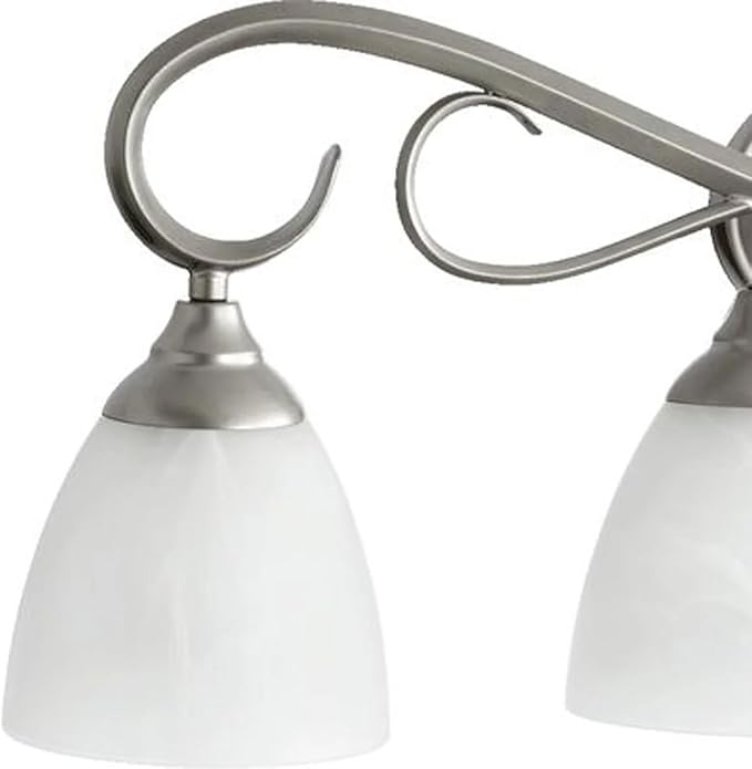 Quorum International Powell 4‑Light 32″ Classic Nickel Vanity Light | Traditional Transitional Bathroom Fixture | Satin Opal Glass Shades | Damp‑Rated | 5108-4-64