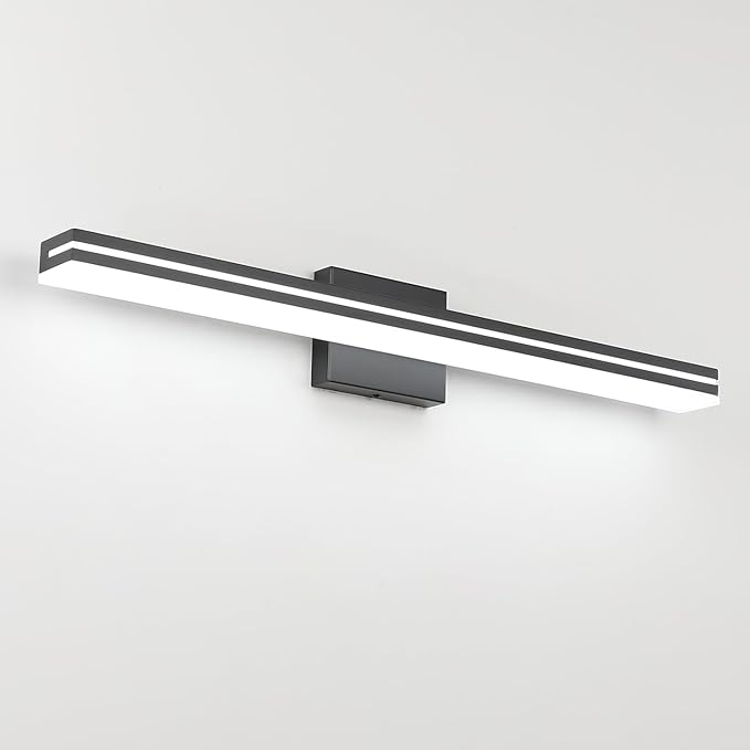 SineRise 32-Inch LED Modern Bathroom Vanity Light Bar, Matte Black Modern Acrylic Bathroom Wall Lighting Fixtures Over Mirror (Cool White 6000K)