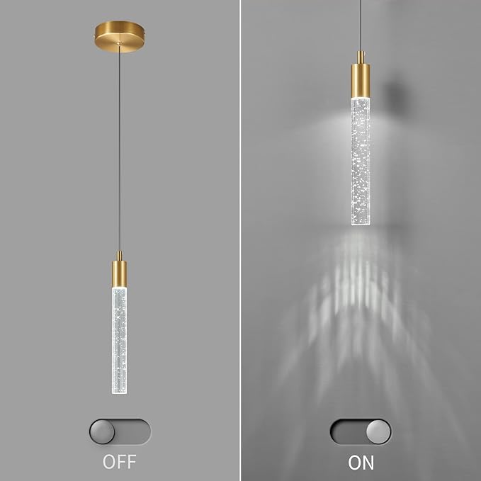 Modern Kitchen Island Pendant Light Dimmable LED Gold Brass Finish Mini Crystal Pendant Lighting Bedroom Bedside Table Small Pendant Lights（3-Pack）