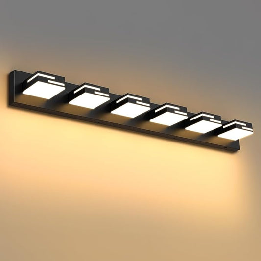 LED Modern Bathroom Vanity Light Fixtures 6-Light 40-inch 5CCT Dimmable Matte Black Vanity Lights for Bathroom Lighting Fixtures Over Mirror, with 360° Rotatable Acrylic Heads