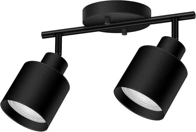 BoostArea 2-Light Led Track Lighting,Black Ceiling Lighting Fixtures,Wall Sconces Ceiling Spotlight with Foldable Light Arms for Kitchen, Closet, Bedroom,GU10 Socket, Bulbs Not Included
