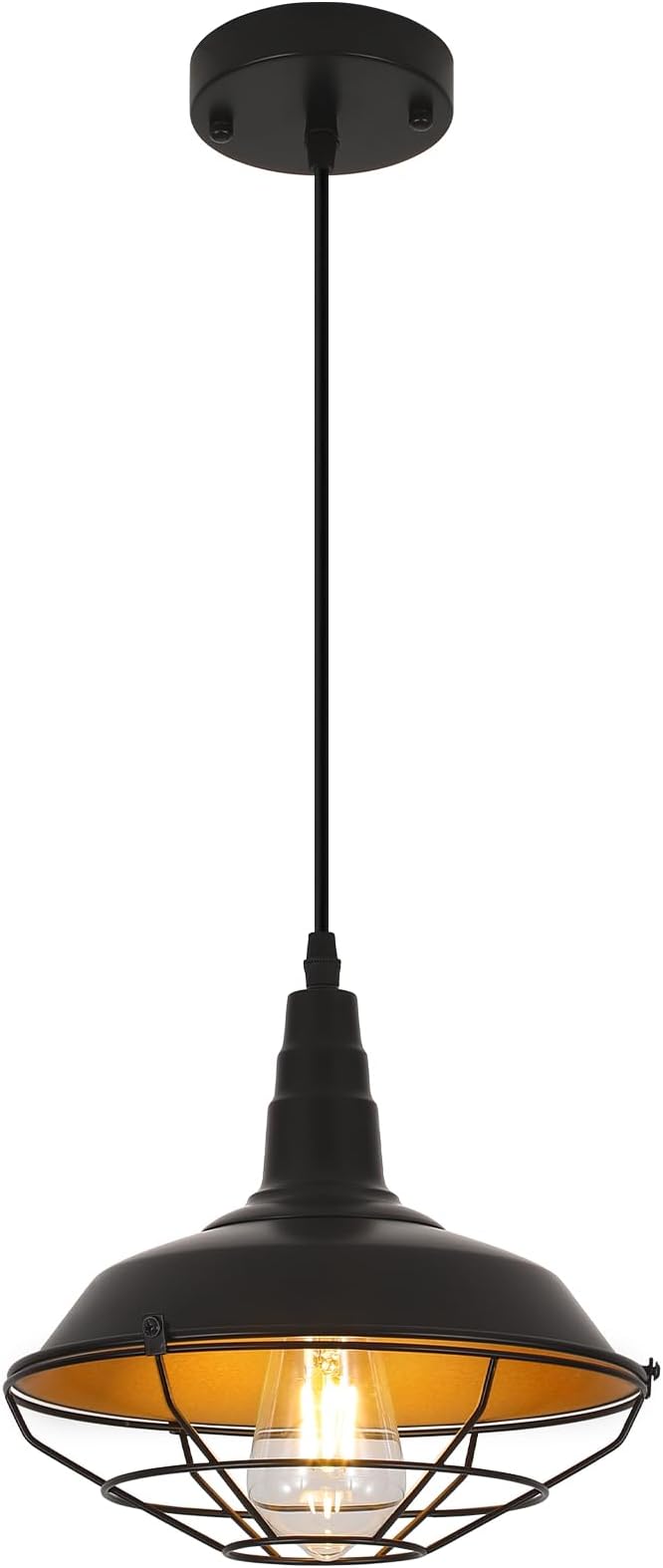Farmhouse Pendant Lights Kitchen Island, 10.2" Black Kitchen Pendant Lighting Over Island, Industrial Vintage Hanging Light Fixtures Rustic Metal Wire Cage Pendant Light, 1 Pack