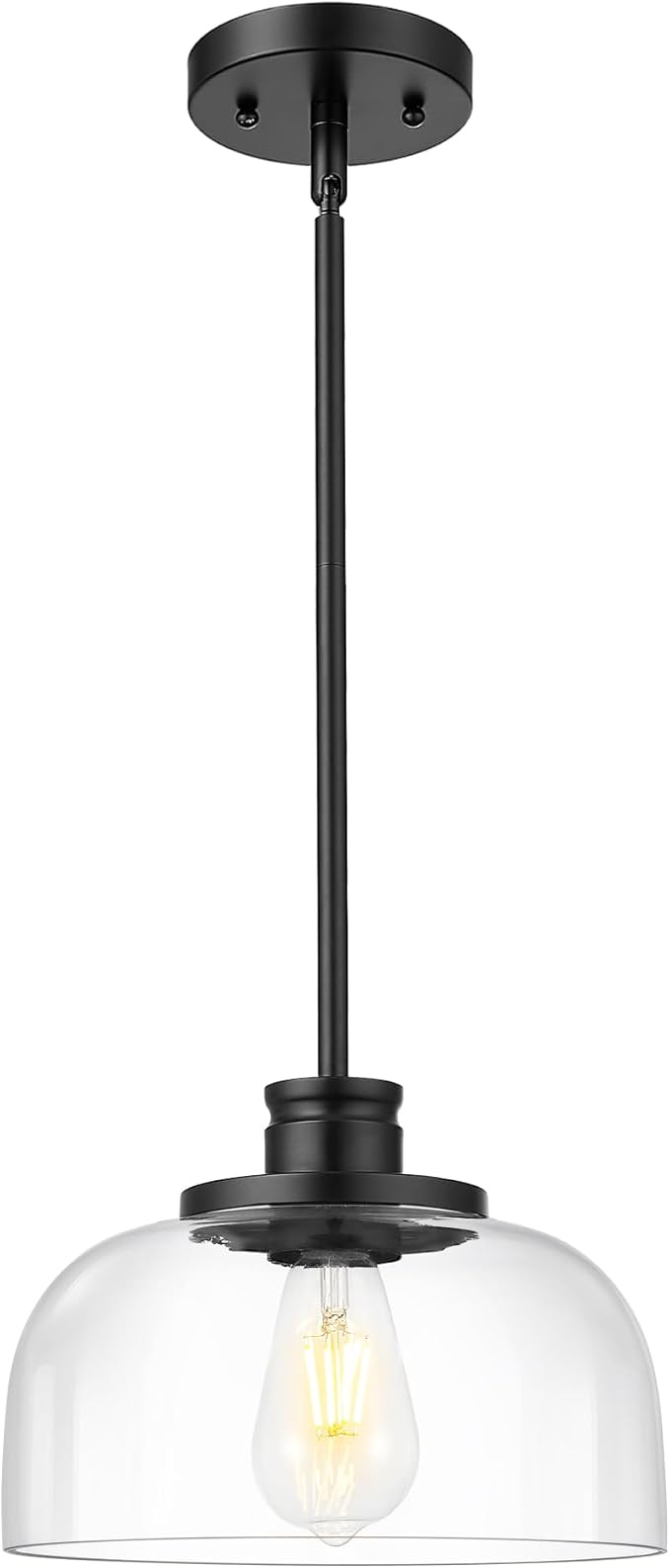Emak Modern Pendant Lights Kitchen Island, Black Pendant Light with 10 Inch Clear Glass Shade, Farmhouse Hanging Light Fixture for Kitchen Island, Dining Room, Bathroom, Bar, PL131-BK-CG