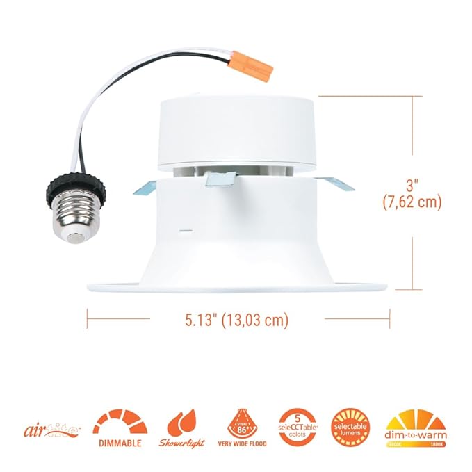 HALO RL 4 inch LED Recessed Light Retrofit Selectable CCT 2700K 3000K 3500K 4000K 5000K Dimmable Dim to Warm 600/900 Lumens Wet Location Indoor Outdoor Ceiling Downlight RL4LS9FSD2W1EWH