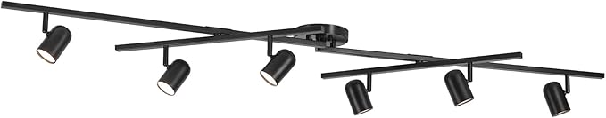 Globe Electric 59471 6-Light Foldable LED Integrated Track Lighting, Matte Black, Center Swivel Bars, 2400 Lumen