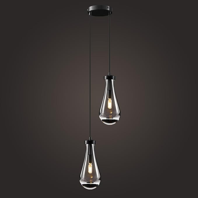 Raindrop Pendant Lights Kitchen Island: Modern Black Teardrop Hanging Light for Bathroom - 2 Lights Crystal Pendants Light over Dining Table - Brass matte lamps Fixture for Bedroom Bulbs Included
