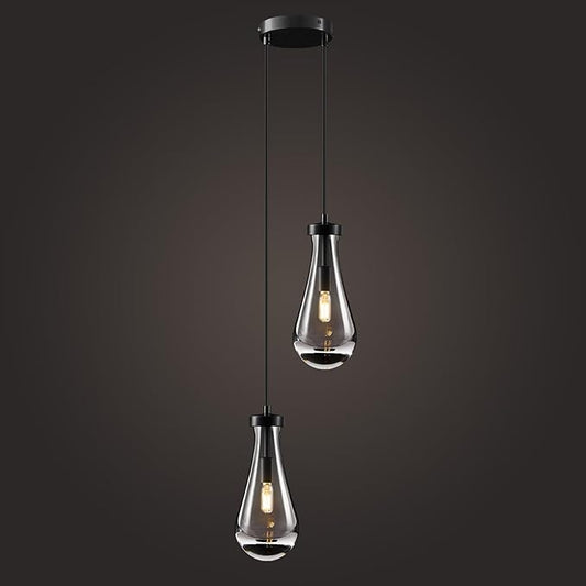 Raindrop Pendant Lights Kitchen Island: Modern Black Teardrop Hanging Light for Bathroom - 2 Lights Crystal Pendants Light over Dining Table - Brass matte lamps Fixture for Bedroom Bulbs Included