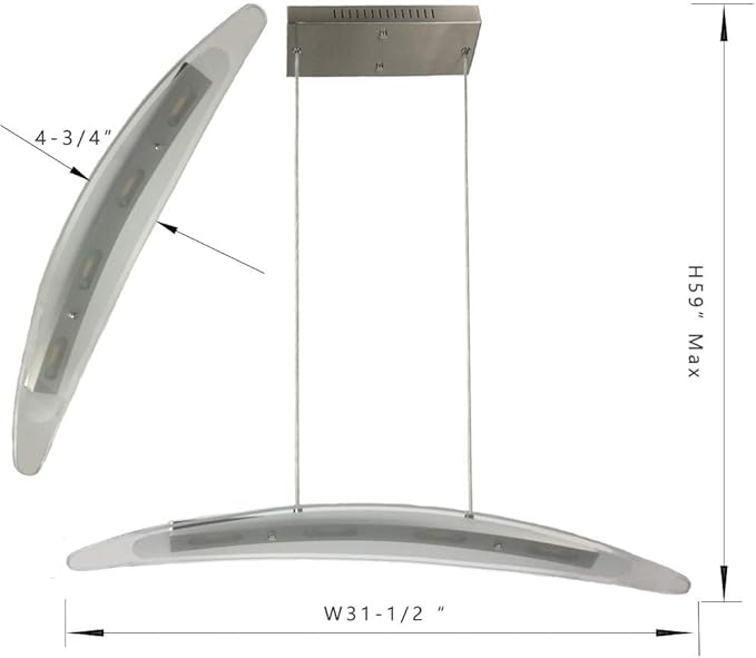 YIFONTIN LED Island Lights Fixture Linear Pendant Cambered Hanging Warm Lamp Chandelier Droplight 18W 31.5" Width for Kitchen Reading Dining Room Restaurant Office, Satin Nickel.