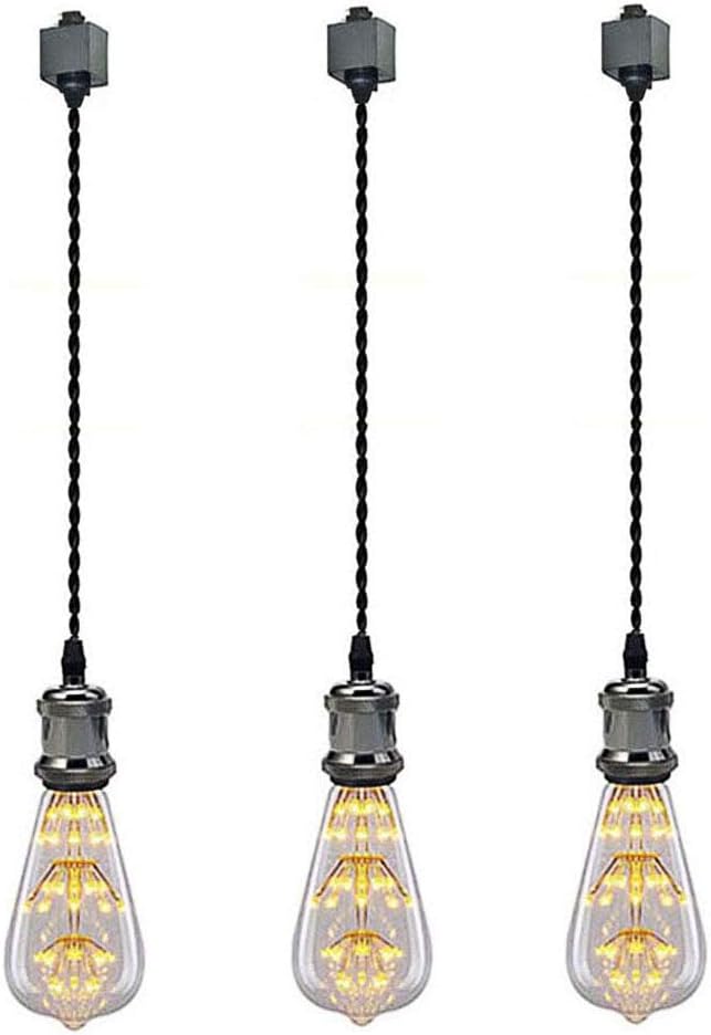 Kiven 3-Lights H System Track Mini Pendant, Pearl Black Finish Lamp Holder Fitting Track Light Kit, Rose Pendant Braided Fabric Flex Cord Length 35.43 in,TB0123-90CM