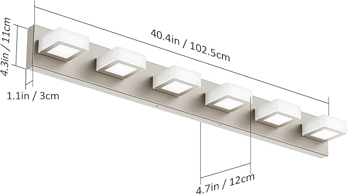 Ralbay Brushed Nickel Bathroom Vanity Light Metal Acrylic Modern LED Bathroom Lighting Over Mirror (White Light 6000K)