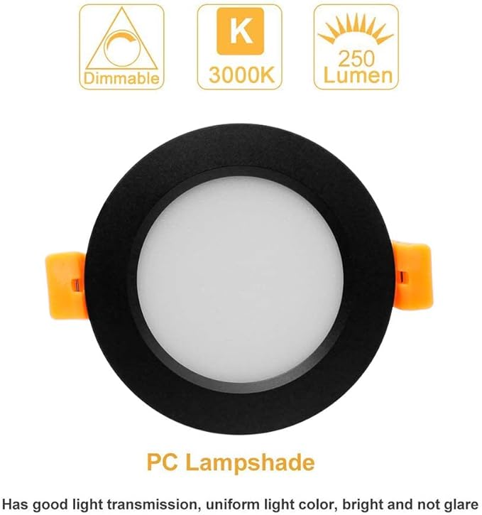 YGS-Tech 2 Inch LED Recessed Lighting, Dimmable Downlight 3W(35W Halogen Equivalent), CRI80, 3000K Warm White Ceiling Light with LED Driver(1 Pack)