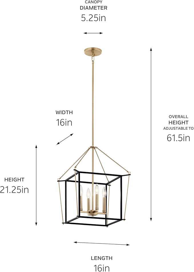 Kichler Eisley 4-Light Foyer Pendant, Soft Modern Light in Champagne Bronze and Black, Sloped Ceiling Compatible, for Hallway, Laundry or Mud Room, Kitchen or Bar (21.25" x 16" x 16"), 52626CPZ