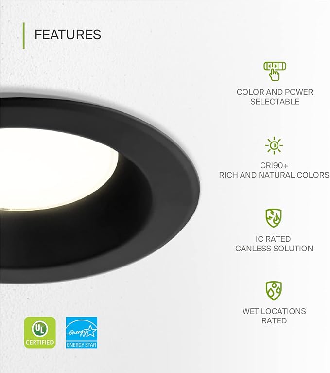 ASD 9/10 Inch Commercial Canless LED Downlight, Power Adjustable 20/30/40W Lighting, Round Dimmable Recessed Ceiling Light Fixture, 5 CCT 2700K-5000K, 120-277V IC Rated UL & Energy Star