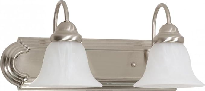 Nuvo 60/320 Ballerina 2-Light Wall and Vanity Fixture, 18-Inches, Brushed Nickel Finish with Alabaster Glass Shades