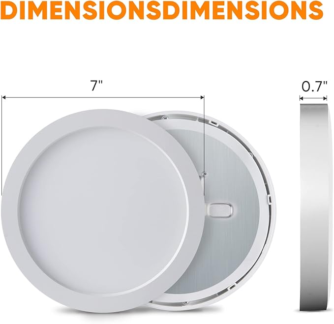 7" LED Flush Mount Ceiling Light，120V 16W 900LM，3000K Warm White Round Flat Panel Light, Surface Mounted Downlight（White）
