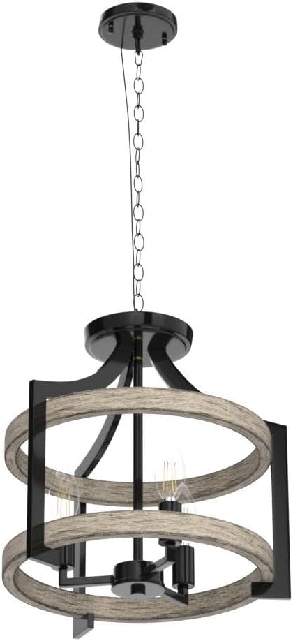 3-Light Farmhouse Chandelier, 14.5” Pendant Hanging Lighting Adjustable Height, Convertible Vintage Semi Flush Mount Ceiling Light Fixture, Rustic Chandeliers for Dining Room Foyer Entryway Kitchen