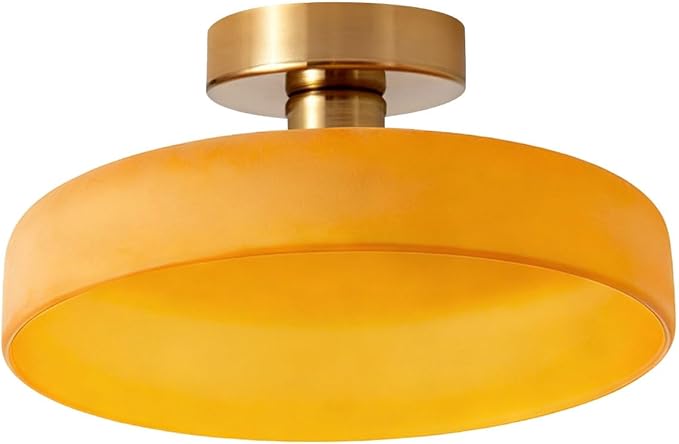 Brass Gold Semi Flush Mount Ceiling Light Fixture Vintage Glass Pendant Light Orange Dome Shade Bedroom Mid Century Modern Close to Ceiling Lights Hallway Overhead Lights Fixtures
