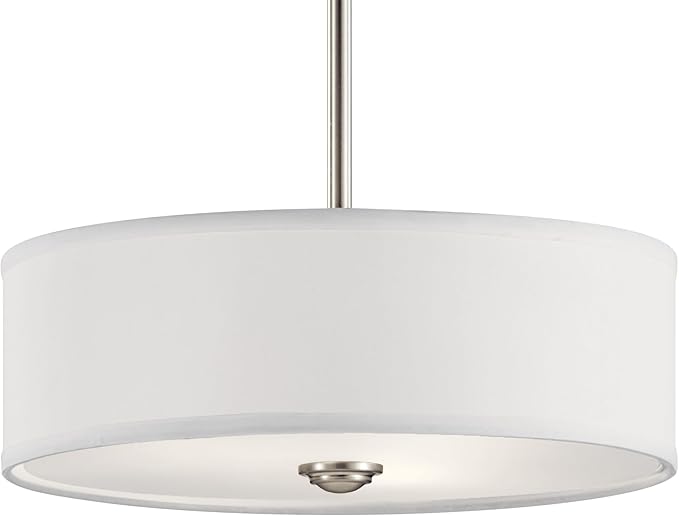 Kichler Shailene 14" 3-Light Semi Flush Mount Ceiling Light Fixture with Satin Etched White Diffuser and White Microfiber Shade in Brushed Nickel for Bathroom or Bedroom, 43675NI