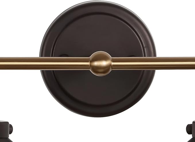 JONATHAN Y 17.5" Oil Rubbed Bronze/Brass Gold 2-Light Industrial Farmhouse Metal Vanity Light Wall Sconce, Metal Shade for Bathroom Mirror, Kitchen, Entryway, LED Bulb Included (JYL7427C)