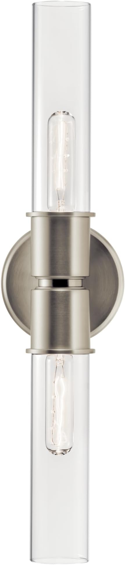 Kichler Aviv 2-Light Wall Sconce, Modern Light with Clear Glass in Brushed Nickel, for Bedroom, Laundry Room, Kitchen or Hallway (24" x 5.5"), 52654NI
