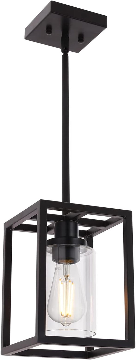 MELUCEE 1-Light Black Pendant Lights Industrial Farmhouse Chandeliers Mini Island Light Fixtures Ceiling Hanging with Clear Glass Shade for Dining Room Entryway Hallway Restaurants
