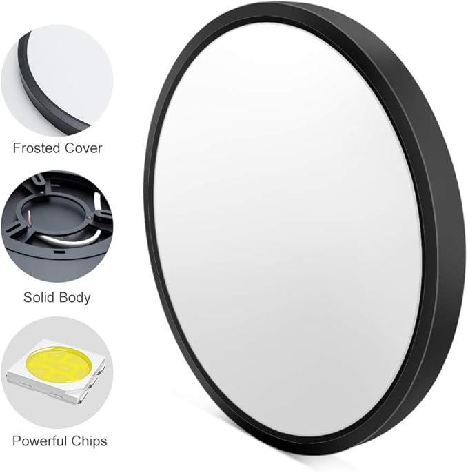 12 Inch 24W Flush Mount LED Ceiling Light Fixture, 6000K Daylight White, 3200LM, Flat Round Ceiling Light Fixture, 240W Equivalent Black Ceiling Lamp for Closets, Kitchens, Stairwells, Bedrooms.etc.