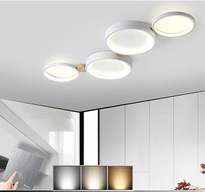 4-Lights LED Ceiling Light Fixture,Modern 23 Inch Dimmable Ceiling Lights Flush Mount Wooden 30W Chandelier for Living Room Bedroom Kitchen,3000K/4000K/6000K Temperatures Selectable White