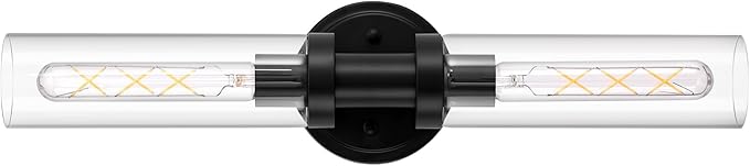 SANTOSTOCK Black Sconces Wall Lighting, Bathroom 2-Light Vanity Light W/Clear Glass Shade, Modern Wall Mounted Lights for Mirror, Makeup Vanity, Kitchen, Washroom, Hallway, E26 T10 Bulbs(Excluded)