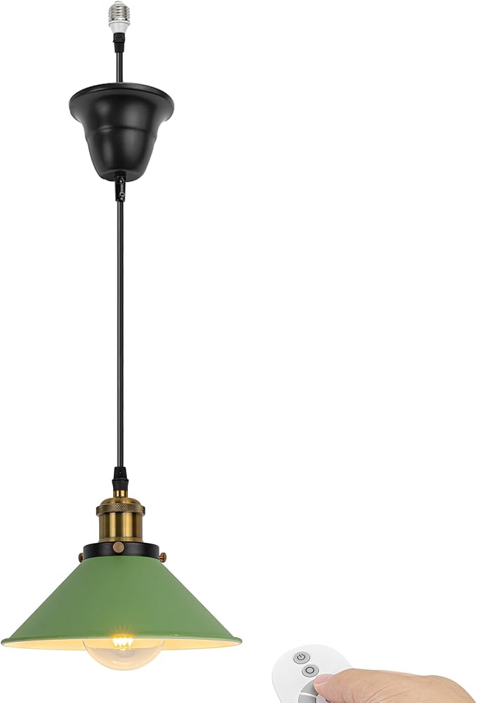 1 Pcs Ceiling Light Conversion Dimmable Pendant E26 Base Connections Metal Green Cone Shade Industrial Style Adjusted 3.2ft Wire Conversion Kit for E26 Spot Light