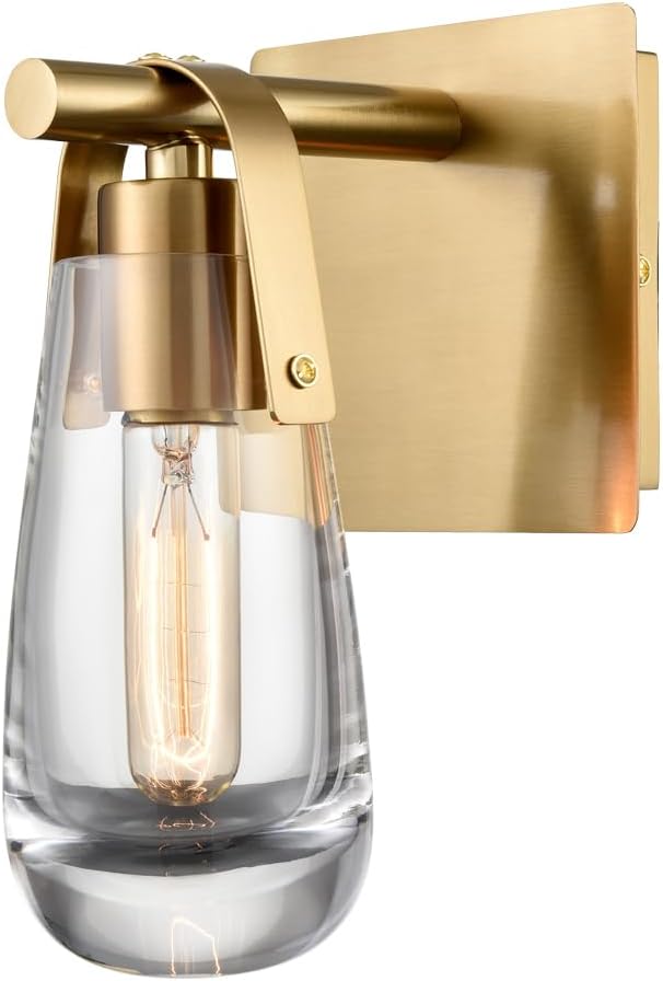DEYNITE Gold Wall Sconces, Raindrop Sconces Wall Lighting, Modern Clear Glass Vanity Light Fixtures Raindrop Wall Sconce for Bathroom Bedroom Living Room