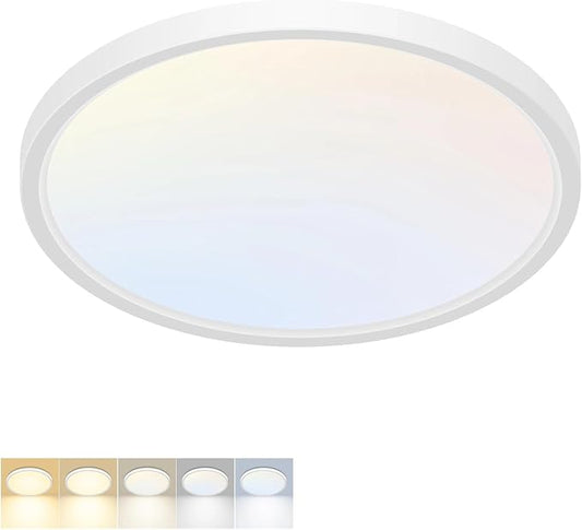 LED Flush Mount Ceiling Light,12Inch 24W,3000K/3500K/4000K/5000K/6500K 5 Color Temperatures Ceiling Light Fixture for Kitchen Porch Hallway Bedroom Bathroom and Closet,White