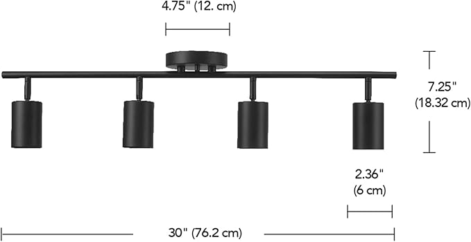 Globe Electric 64000012 30" 4-Light Track Lighting, Matte Black, Ceiling Light, Vintage, Kitchen Lights, Bulb Not Included