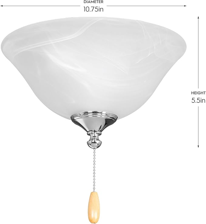Progress Lighting 2-Light Ceiling Fan Light Kit for AirPro Collection Ceiling Fans, Classic Tranisitonal Style with Alabaster Style Glass Bowl, Includes 2 LED Light Bulbs and Finials in 5 Colors