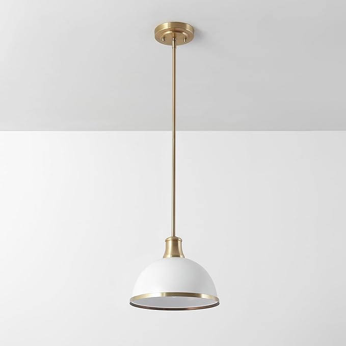 Globe Electric 60824 1-Light Pendant Light Fixture, Matte White, Brass Accents, Adjustable Hanging Height, Sloped or Vaulted Ceiling, Modern Lights for Kitchen Island, Hallway, or Dining Room