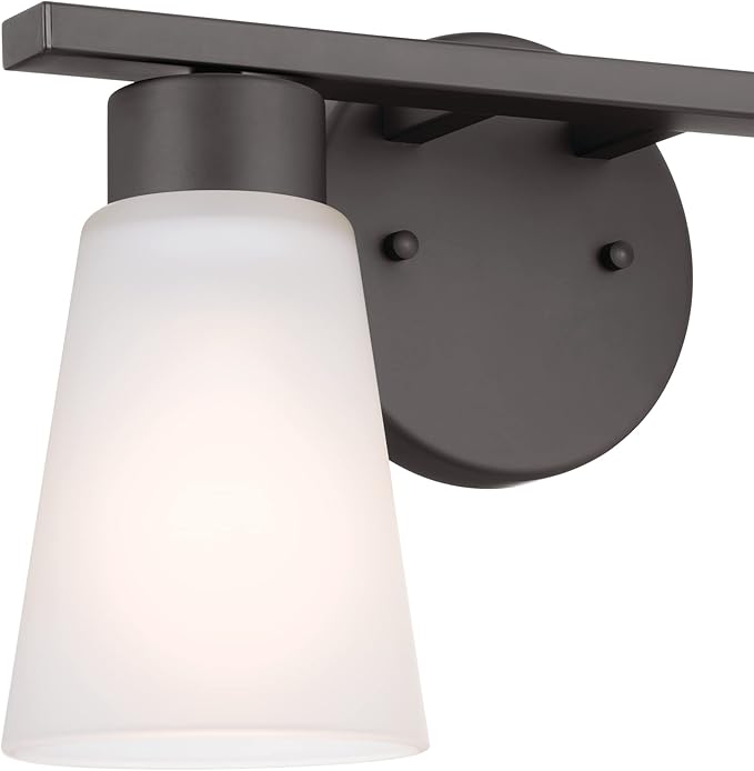 Kichler Stamos 2-Light Bathroom Vanity Light with Satch Etched Glass Shades, 13" Modern Wall Light in Olde Bronze®, (13" x 8" x 5")