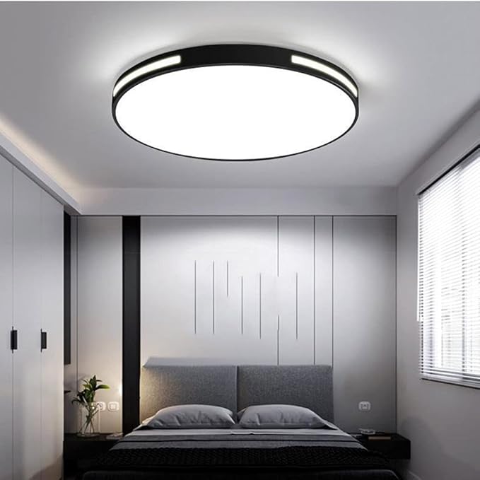 Modern, Simple, Round, Ultra-Thin Ceiling Light, Minimalist, Three-Color Dimming LED Ceiling Decorative Lighting, for Dining Room, Bedroom, Corridor, Metal Acrylic Lighting, Black 30 cm