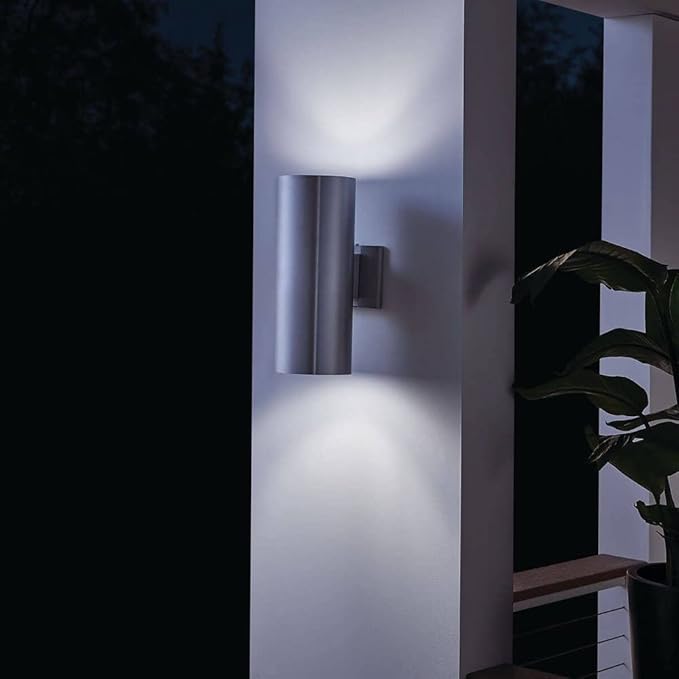 Kichler Cylinders 15" 2-Light Outdoor Cylinder Wall Sconce in Architectural Bronze, (15" H x 5.75 W), 9246AZ