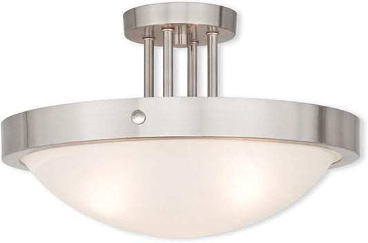 Livex Lighting 73956-91 Transitional Three Light Ceiling Mount from New Brighton Collection in Pwt, Nckl, B/S, Slvr. Finish, Brushed Nickel