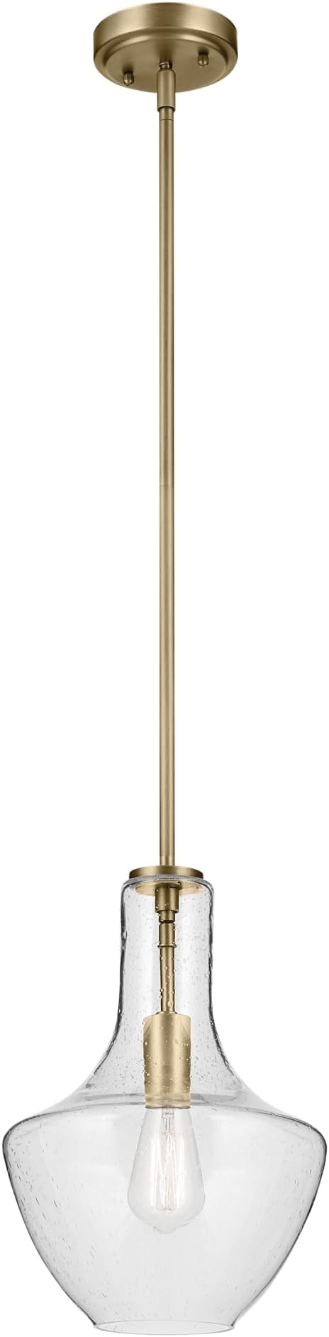 Everly 15.25" 1-Light Bell Pendant with Clear Seeded Glass in Brushed Natural Brass, for a Kitchen Island, Dining Nook, or Home Bar, (15.25" x 10.5") 42141NBRCS