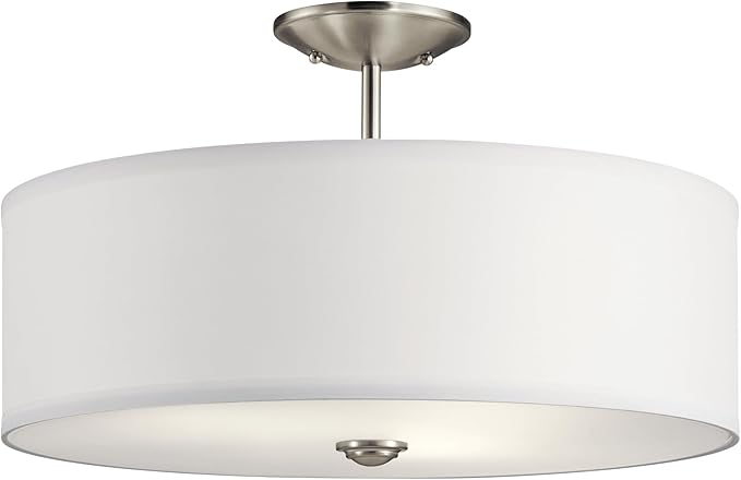 Kichler Shailene 18" Semi Flush Mount Light in Brushed Nickel, 3-Light Round Ceiling Light with Satin Etched White Diffuser, (18" W x 11.25" H), 43692NI