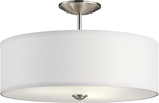 Kichler Shailene 18" Semi Flush Mount Light in Brushed Nickel, 3-Light Round Ceiling Light with Satin Etched White Diffuser, (18" W x 11.25" H), 43692NI