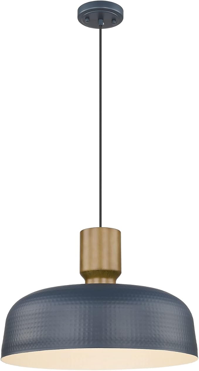 Farmhouse Pendant Lights, Adjustable Hanging Light Fixtures with Hammered Metal Shade, 18.1 inch Pendant Lighting for Kitchen Island, Blue