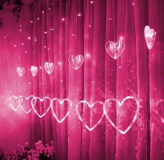 Dazzle Bright Valentines Day Lights, 138LED 9FT 12Heart Curtain String Lights with 8 Modes, Plug in Galentines Decorations for Indoor Window Outdoor Wedding Party Decor (Pink)