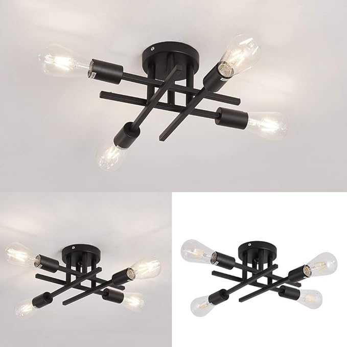 ZGLAOJT Semi Flush Mount 4 Light Ceiling Light Matte Black with E26 Base Modern Chandelier for Farmhouse Kitchen Dining Room Bedroom Study Living Room.